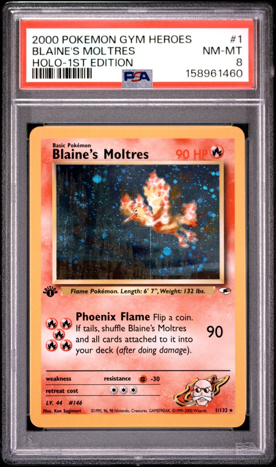 Blaine's Moltres 1/132 Holo 1st Edition Gym Heroes Pokemon PSA 8 New Cert – Photo 1